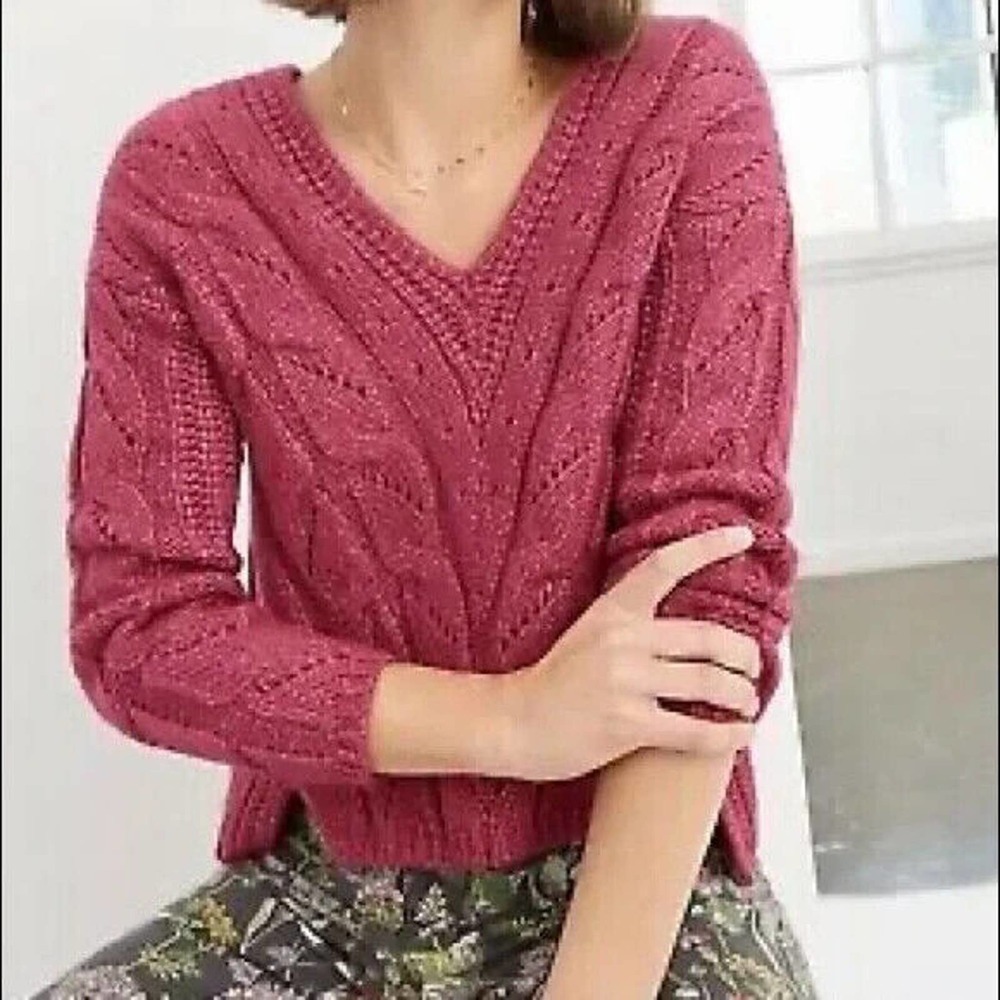 Anthropologie Medium Alpaca Blend Ramona Cable Knit Pullover Sweater